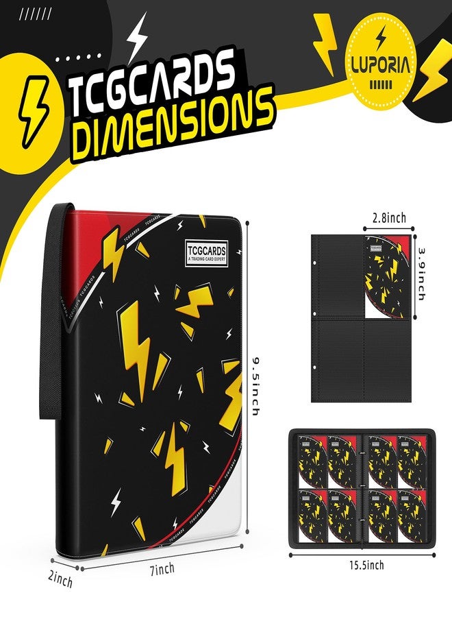 Luporia Trading Card Binder 4 Pocket,400 Pocket Card Collection Binder with 50 Removable Sleeves,PU Waterproof Top Card Book,3-Ring Zipper Collectible Trading Card Album for MTG/TCG/Card Holder Gift(Black) - Image 2